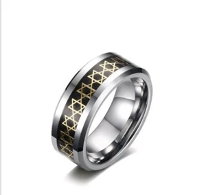 Tungsten Carbide Men Band David Star Rings Gold size 10 - Picture 1 of 1