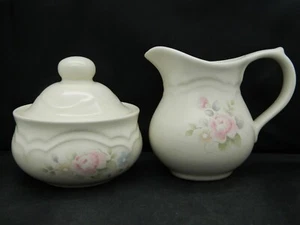 Pfaltzgraff Tea Rose Sugar Bowl with Lid & Creamer Set Made in USA Stoneware - Picture 1 of 7