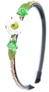 WHITE - GREEN FLOWER flores ROSAS Tiki diadema rafia Rockabilly flor - Imagen 1 de 1