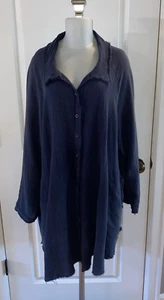 Andree by Unit Button Down Shirt Damen 1X Blau Oversized Coastal Boho Guaze - Bild 1 von 12