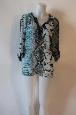 女士 Hale Bob Turq,黑色串珠装饰印花游泳遮瑕束腰外衣 XS — 第 1/4 张图片