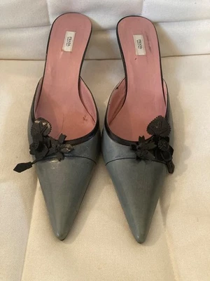 PRADA Green And Black Leather Pointed Toe Mules with Floral Detail - Image 1 of 4