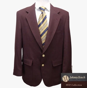 Johnny Bench Maroon Blazer Gold Metal Button Mens Size 38S MVP Wool Blend - Picture 1 of 15