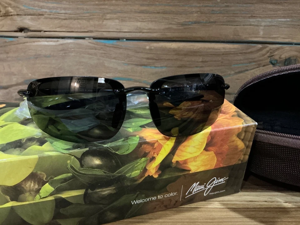 NOVO Óculos de Sol Maui Jim HOOKIPA Preto Brilhante Lente Cinza POLARIZADO 407-02 - Imagem 1 de 4