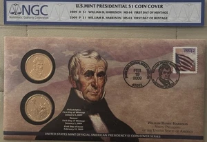 Cubierta de moneda de dólar presidencial 2009 P&D William Harrison NGC MS64/MS65 FDOI - Imagen 1 de 2