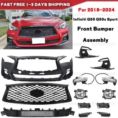 Parrilla inferior superior del parachoques delantero + luz antiniebla para Infiniti Q50 Q50s Sport 2018-2024 Foto 1 de 4