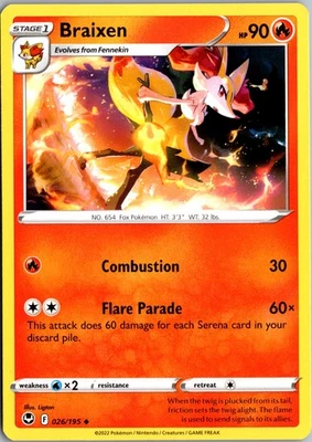 Braixen  Uncommon SWSH12: Silver Tempest 026/195 NM - Image 1 of 2