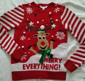 Usado en excelente estado juniors sin fronteras navidad reno rojo "¡feliz todo!" SUÉTER 1 XS - Imagen 1 de 17