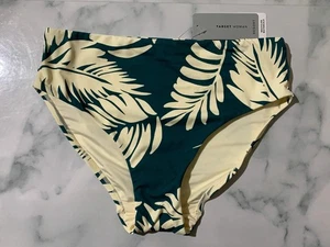 Women's Green & White Leaf Pattern Bikini Swim Bottoms - Picture 1 of 5