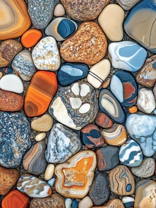 Leinwandbild bunte glatte Kieselsteine verschiedene Muster Wandbild Poster Druck - Bild 1 von 22