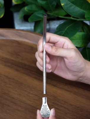 Hot Pure Titanium Straw with Filter Spoon Yerba Mate Tea Bombilla Drinking Straw - Image 1 of 4