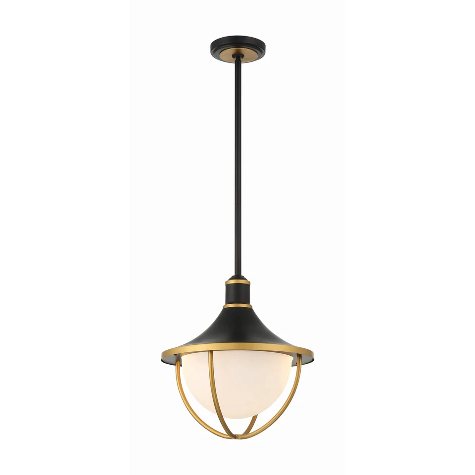 Atlas 3 Light Matte Black and Textured Gold Outdoor Pendant Foto 1 de 4