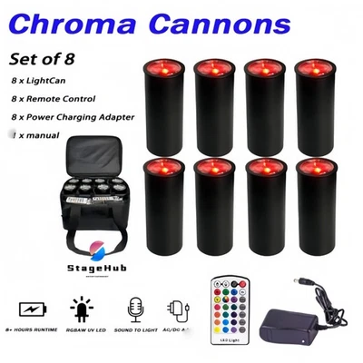 8PC/Mini Chroma Cannon DJ Lighting Battery Wireless DMX 15W RGBWAUV Led Uplight - Image 1 of 4