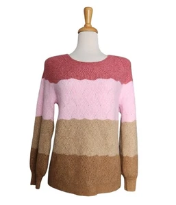 Talbots Petite Damenpullover Zopfmuster Rundhalsausschnitt wellig gestreift Größe MP - Bild 1 von 8