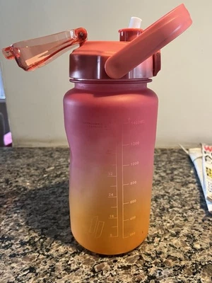 Half Gallon 48oz Sport Motivational Water Bottle BPA Free with Straw Time Marker - Image 1 of 4