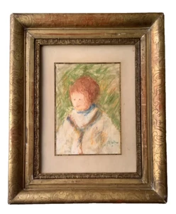 RENOIR Impressionsim Drawing Pastel Portrait Child Paper Signed Framed - Picture 1 of 23