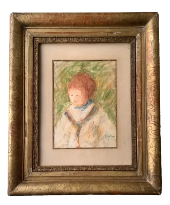 RENOIR Impressionsim Dibujo Pastel Retrato Niño Papel Firmado Enmarcado Foto 1 de 4