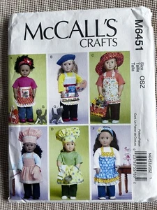 McCall's #6451 Pattern 18" Doll Clothes Cat Apron Chef Garden Oven Mitt UNCUT - Picture 1 of 2