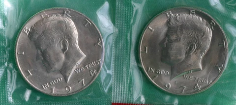 1974 P and D Kennedy Half Dollar Coin from US Mint Set 2 BU Cellos Cello Halves Cover