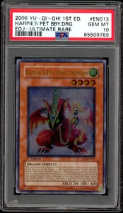 Yugioh PSA 10 GEM MINT Harpie's Pet Baby Dragon Ultimate Rare 1st Ed EOJ-EN013 - Picture 1 of 2