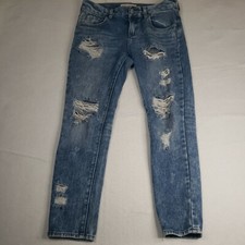 Bullhead Denim Women's Distressed Skinny Boyfriend Jeans Size 25 medium wash