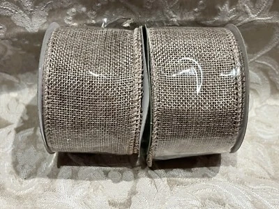 Crafters Square  BURLAP Wired Christmas Holiday Ribbon SET OF 2 ( 2” X 9 F) Ea. - Image 1 of 3