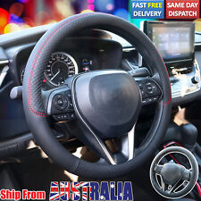 Breathable Car Steering Wheel Black Cover PU Leather Anti-slip Interiors 15''