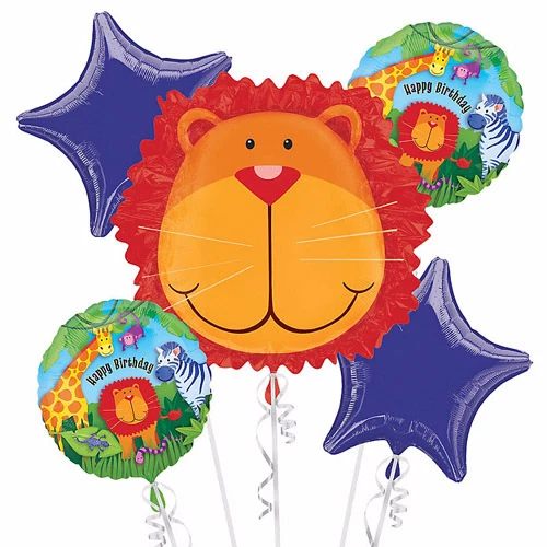 JUNGLE ANIMALS FOIL MYLAR BALLOON BOUQUET (5pc) ~ Birthday Party Supplies Helium - Image 1 of 1