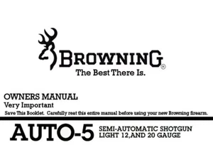 Browning Auto-5 Semi-Auto Shotgun Printed Owners Manual B01 - Picture 1 of 1