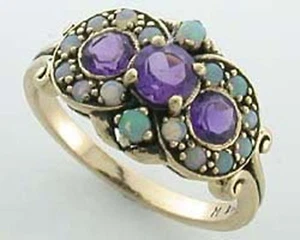 Anillo de amatista y ópalo vintage de oro liso 9 quilates R26 personalizado - Imagen 1 de 5