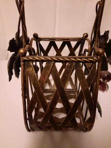 Basket, 15 in by 7 in. Metal With Glass grapes & vines Cover