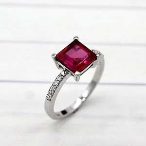 8 Mm Square Simulated Ruby Solitaire Wedding Engagement Ring 925 S Meaniful Gift - Picture 1 of 8