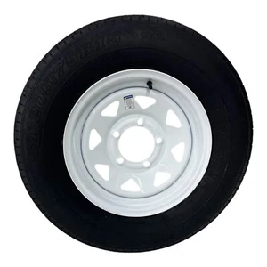 ST205/75R15 Radial Trailer Tire LRC 6 Ply on 5 Lug White Spoke Wheel 5x5.5" - Picture 1 of 6