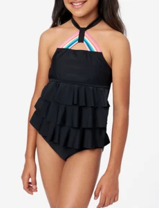 JUSTICE Girls Swimsuit Tankini Bikini Ruffle Swim PLUS SIZE 10 12 14 16 18 L XL - Picture 1 of 5