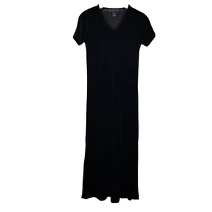 Maxi Vestido Walter Mujer Pequeño Vintage Negro Triturado Terciopelo Cuello en V Medio Ranura Lateral - Imagen 1 de 5