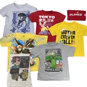 Boys T-Shirt LOT (7) Bulk Mix Brand Pokemon Minecraft Transformer Anime Nintendo - Picture 1 of 12