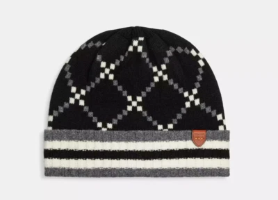 Gorro de lana Jacquard Coach para mujer negro/gris/blanco (CL887) - NUEVO CON ETIQUETAS Foto 1 de 2