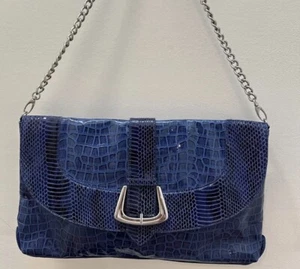 White House/ Black Market Blue Patent/ Croc Embossed Clutch/ Cross Body/Snap - Picture 1 of 14