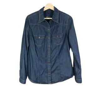 Kut From The Kloth Chambray Shirt Top Button Front Long Sleeves Pockets Sz M - Picture 1 of 12