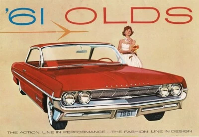 1961 Oldsmobile full line brochure fold out poster 1 sheet VG+ - Image 1 of 2