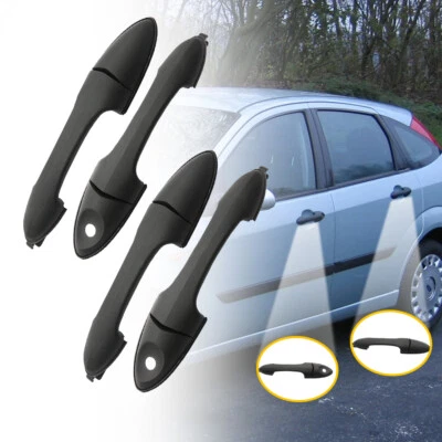 Комплект дверной ручки для 2000-07 Ford Focus передняя задняя левая правая наружная гладкая черная - Изображение 1 из 4