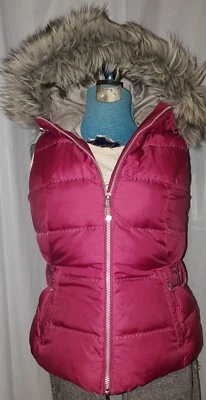 Eddie Bauer Women's Hded Puffer Vest Premium Goose Down Faux Fur Trim. XSP - Image 1 of 4