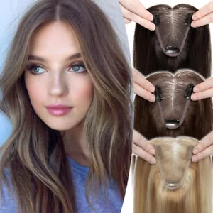 Free Part Women Topper REAL Human Hair Top Toupee Piece Clip in REMY Hairpiece H - Picture 1 of 27