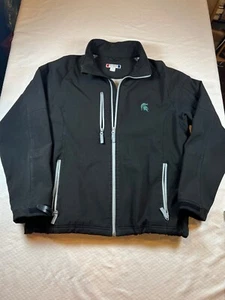 Michigan State University Clique Coat Jacket Softshell Full Zip Sz L Men Black - Picture 1 of 23