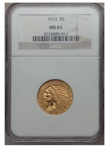 1913 Indian Head Half Eagle 5 $ Gold NGC MS61 - Bild 1 von 2