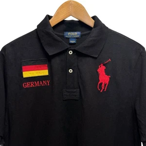 Polo Ralph Lauren Uomo Taglia M Big Pony #3 Rugby Germania Bandiera Polo Nera - Foto 1 di 5