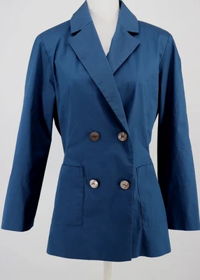 Misook Blazer Womens Large Blue Double Breasted Button Satin Pockets Jacket New - Image 1 of 4