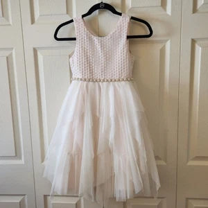American Princess Girls Sleeveless Pale Pink & White Dress Pearl Waistband Sz 8 - Picture 1 of 12