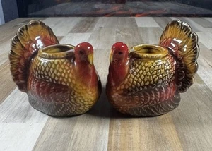 Vintage Thanksgiving Turkey Ceramic Candle Holders (2) Holiday/Fall - Picture 1 of 5