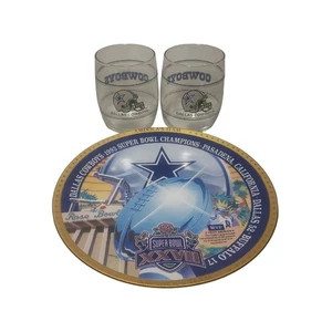 Dallas Cowboys 1993 Super Bowl Championship Plate & 2 Tumbler Drinking Glasses - Picture 1 of 15